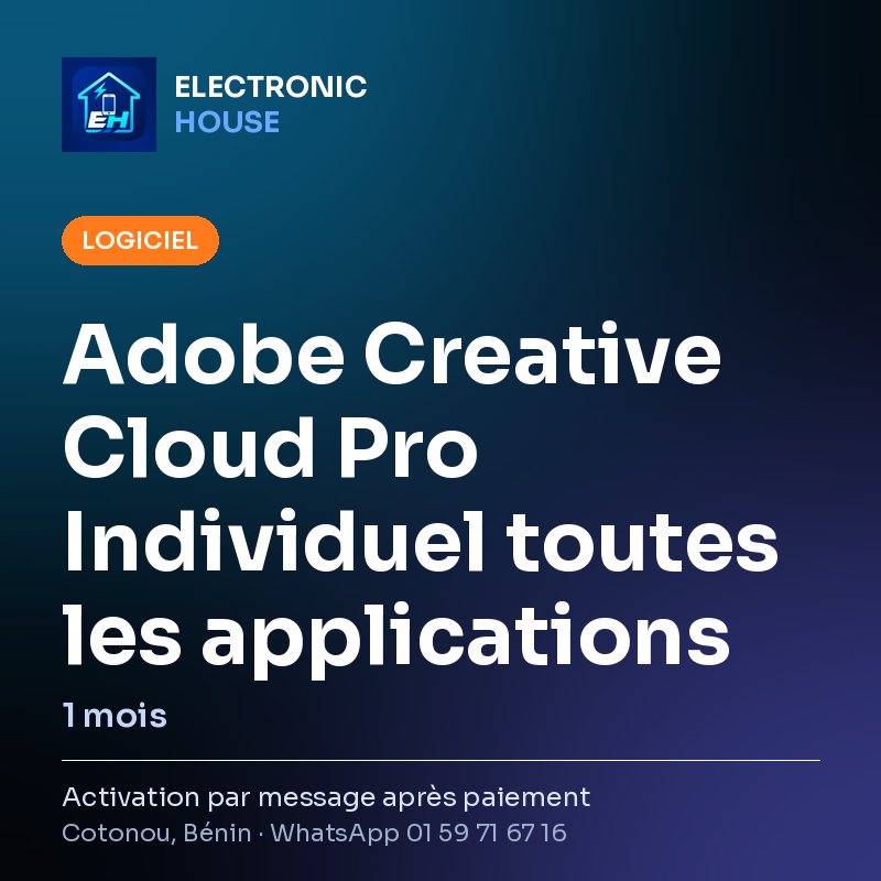 Adobe Creative Cloud Pro Individuel toutes les applications – 1 mois – affiche Electronic HOUSE