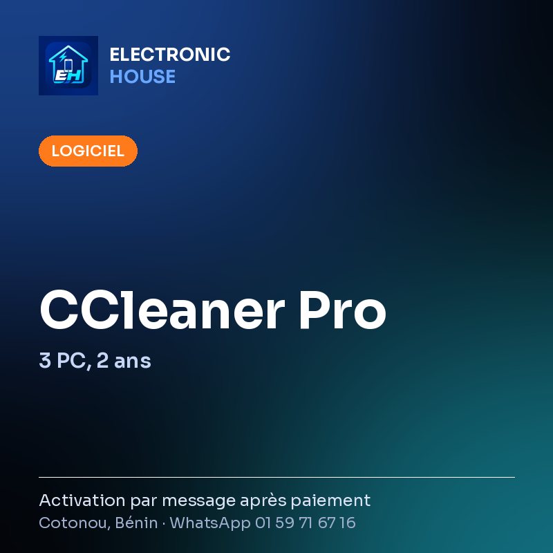 CCleaner Pro – 3 PC, 2 ans – affiche Electronic HOUSE