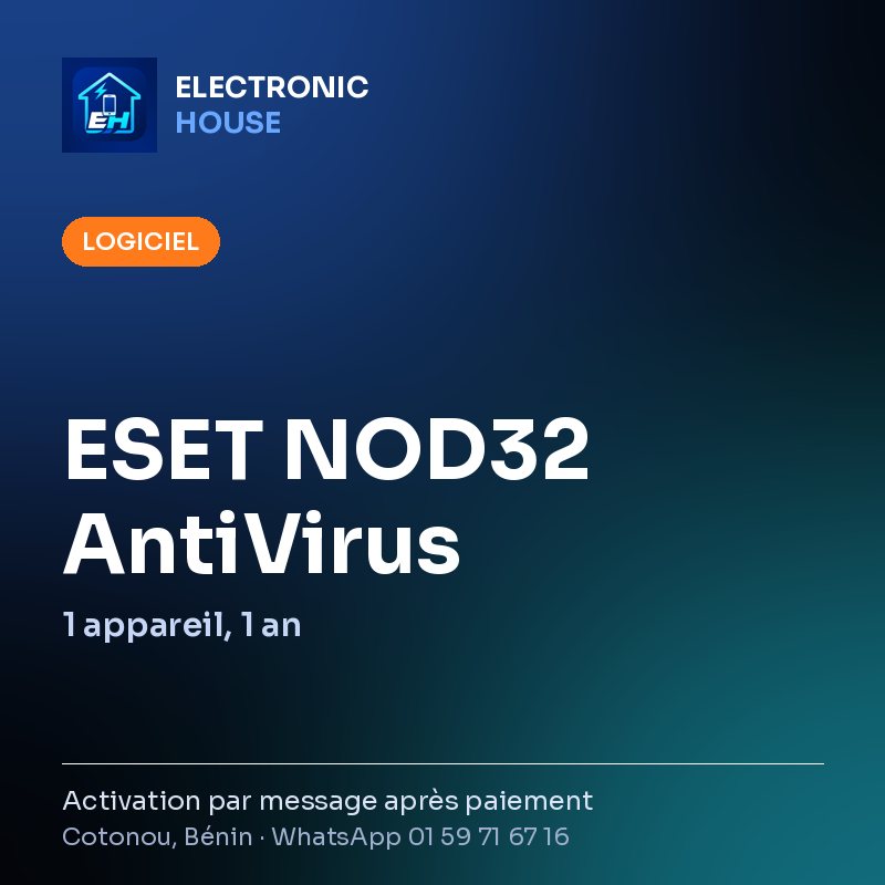 ESET NOD32 AntiVirus – 1 appareil, 1 an – affiche Electronic HOUSE