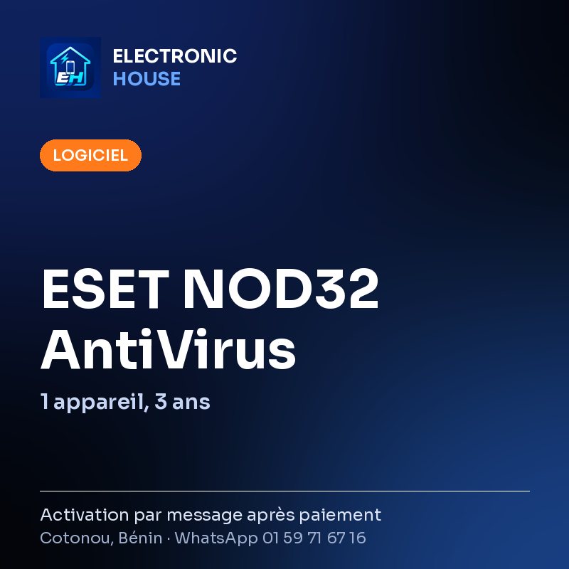ESET NOD32 AntiVirus – 1 appareil, 3 ans – affiche Electronic HOUSE