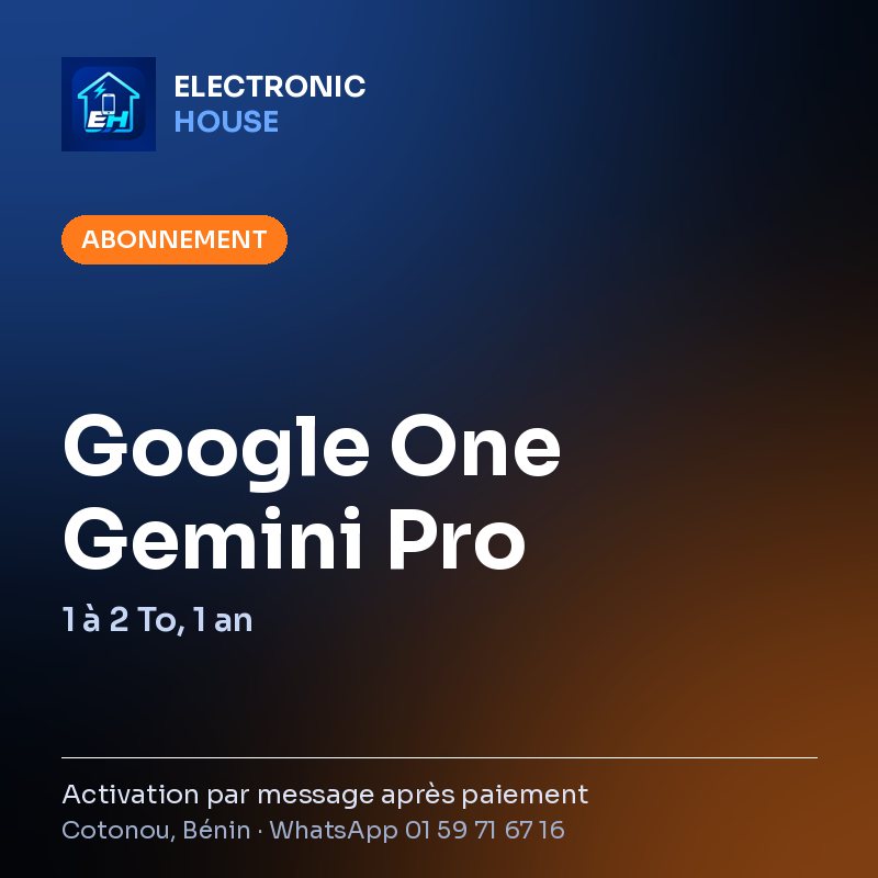 Google One Gemini Pro (1 à 2 To, 1 an) – affiche Electronic HOUSE
