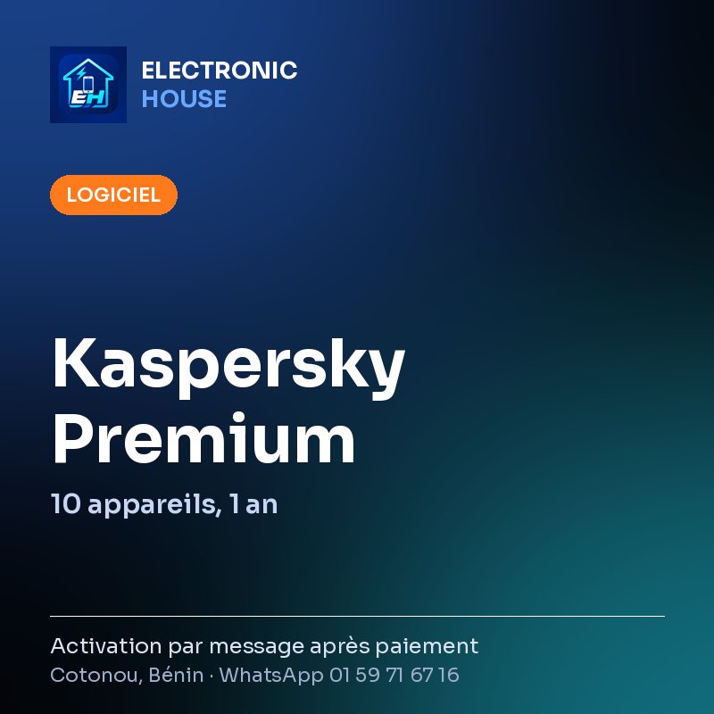 Kaspersky Premium – 10 appareils, 1 an – affiche Electronic HOUSE