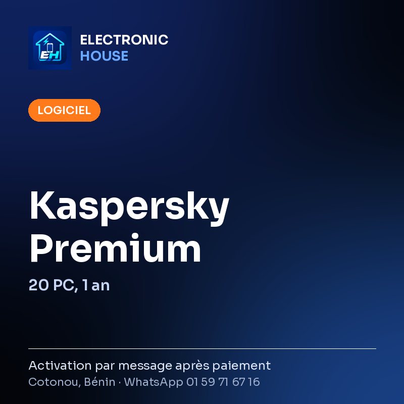Kaspersky Premium – 20 PC, 1 an – affiche Electronic HOUSE
