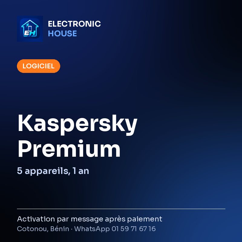 Kaspersky Premium – 5 appareils, 1 an – affiche Electronic HOUSE