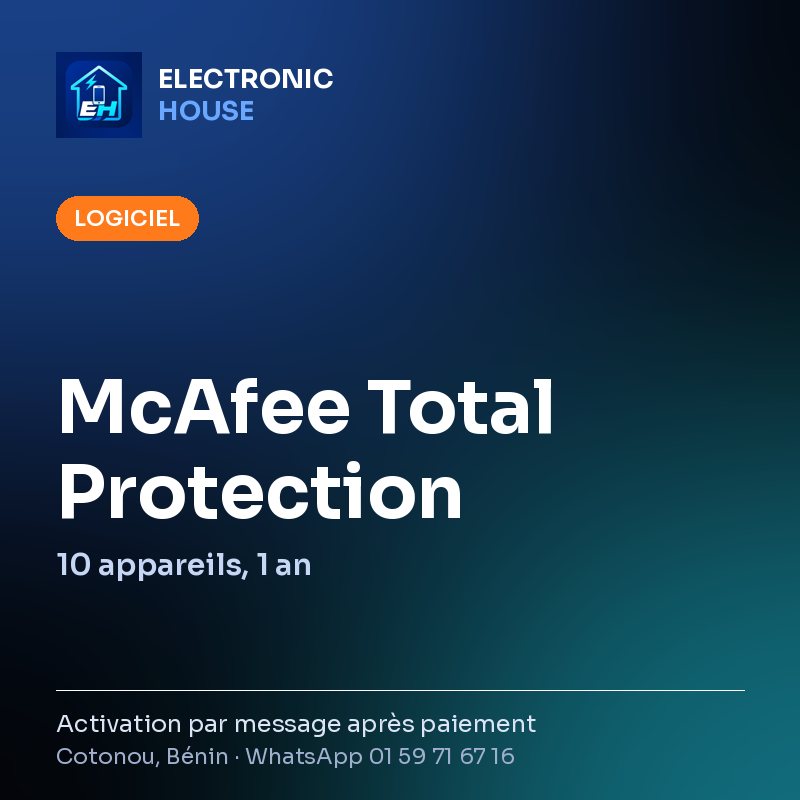 McAfee Total Protection – 10 appareils, 1 an – affiche Electronic HOUSE