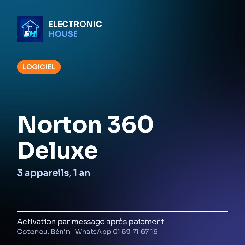 Norton 360 Deluxe – 3 appareils, 1 an – affiche Electronic HOUSE