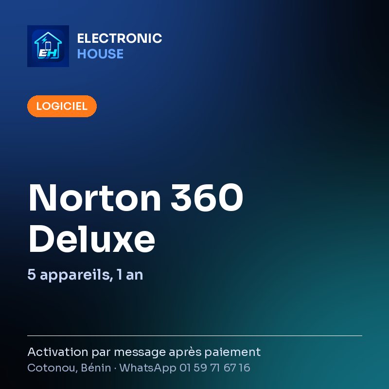 Norton 360 Deluxe – 5 appareils, 1 an – affiche Electronic HOUSE