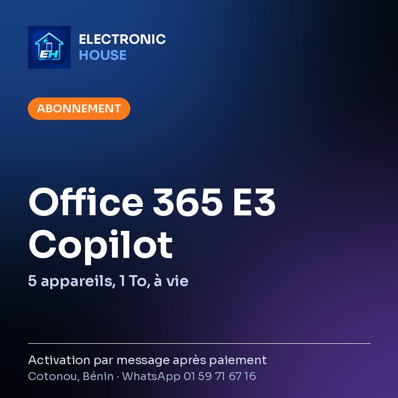 Office 365 E3 Copilot – 5 appareils, 1 To, à vie – affiche Electronic HOUSE