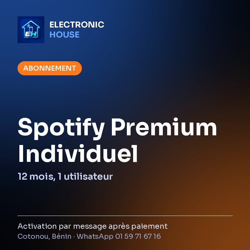 Spotify Premium Individuel – 12 mois, 1 utilisateur – affiche Electronic HOUSE
