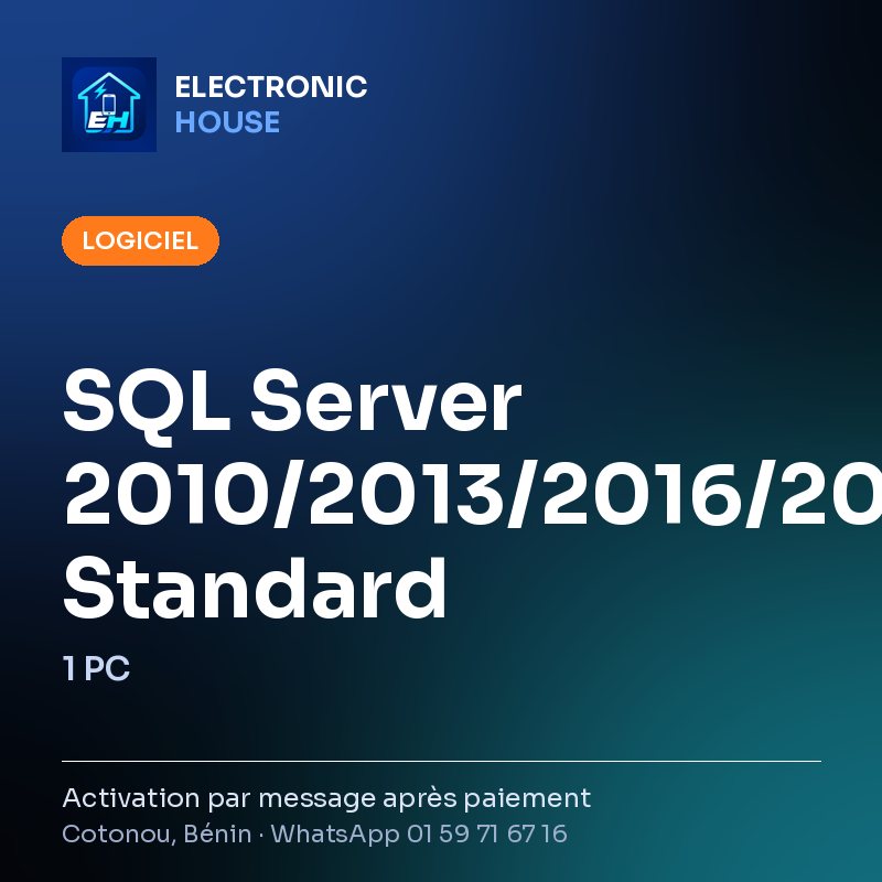 SQL Server 2010/2013/2016/2019 Standard – 1 PC – affiche Electronic HOUSE