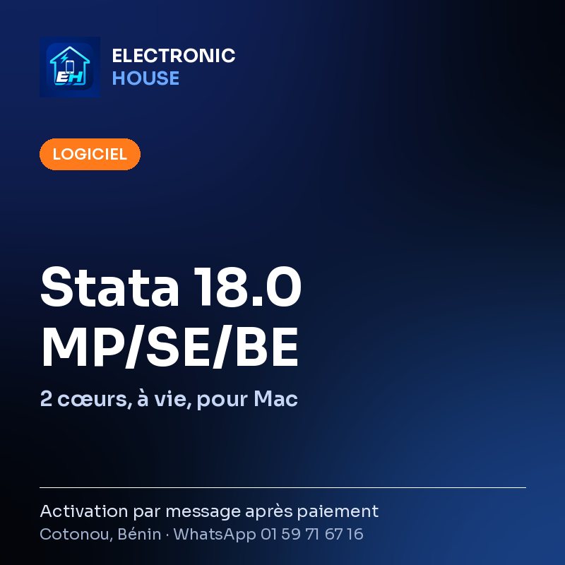 Stata 18.0 MP/SE/BE – 2 cœurs, à vie, pour Mac – affiche Electronic HOUSE