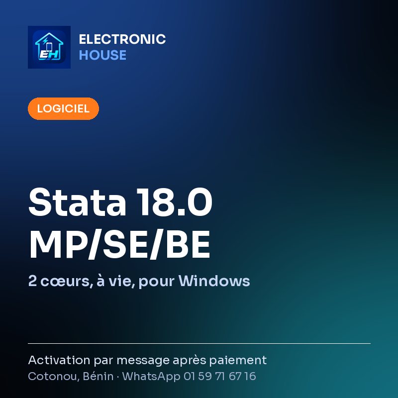 Stata 18.0 MP/SE/BE – 2 cœurs, à vie, pour Windows – affiche Electronic HOUSE