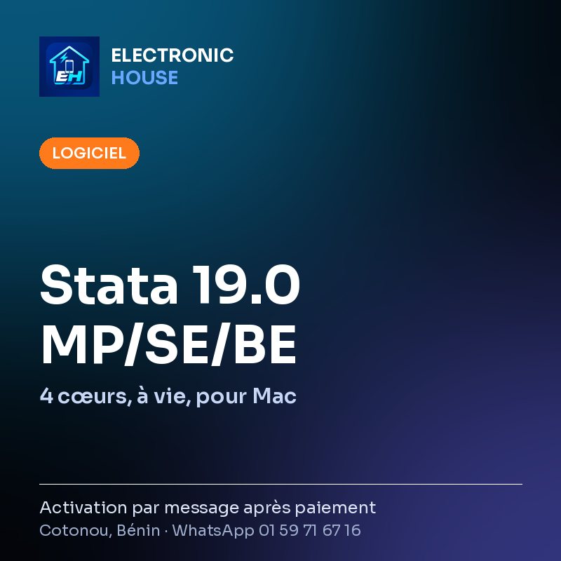 Stata 19.0 MP/SE/BE – 4 cœurs, à vie, pour Mac – affiche Electronic HOUSE