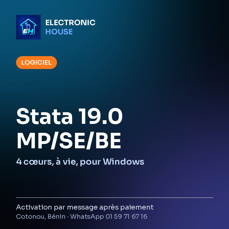 Stata 19.0 MP/SE/BE – 4 cœurs, à vie, pour Windows – affiche Electronic HOUSE