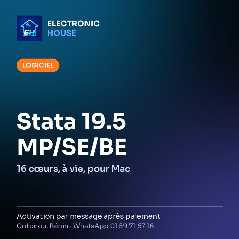 Stata 19.5 MP/SE/BE – 16 cœurs, à vie, pour Mac – affiche Electronic HOUSE