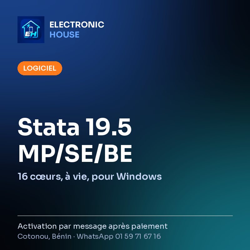 Stata 19.5 MP/SE/BE – 16 cœurs, à vie, pour Windows – affiche Electronic HOUSE