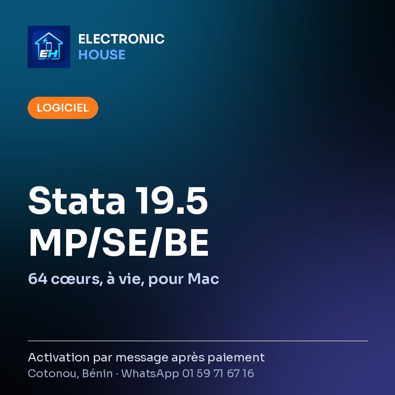 Stata 19.5 MP/SE/BE – 64 cœurs, à vie, pour Mac – affiche Electronic HOUSE