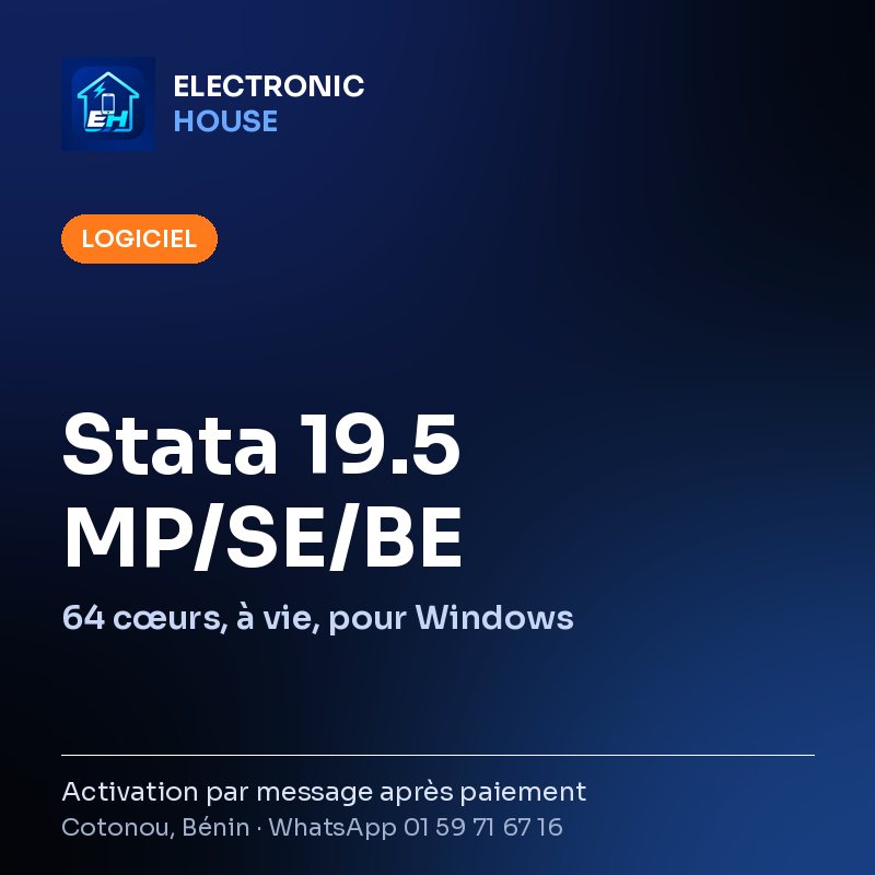 Stata 19.5 MP/SE/BE – 64 cœurs, à vie, pour Windows – affiche Electronic HOUSE