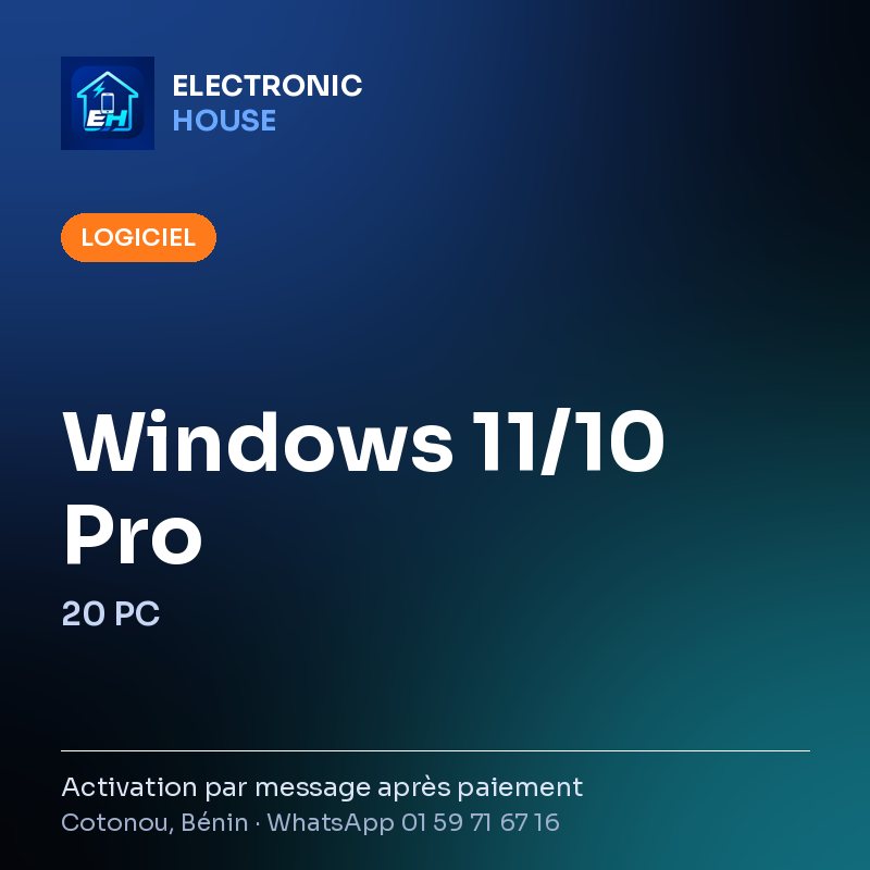 Windows 11/10 Pro – 20 PC – affiche Electronic HOUSE