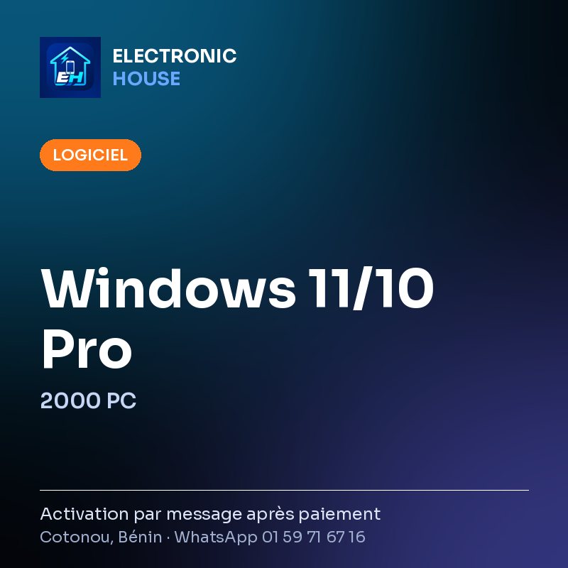 Windows 11/10 Pro – 2000 PC – affiche Electronic HOUSE