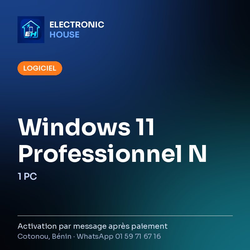Windows 11 Professionnel N – 1 PC – affiche Electronic HOUSE