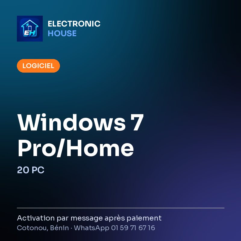 Windows 7 Pro/Home – 20 PC – affiche Electronic HOUSE