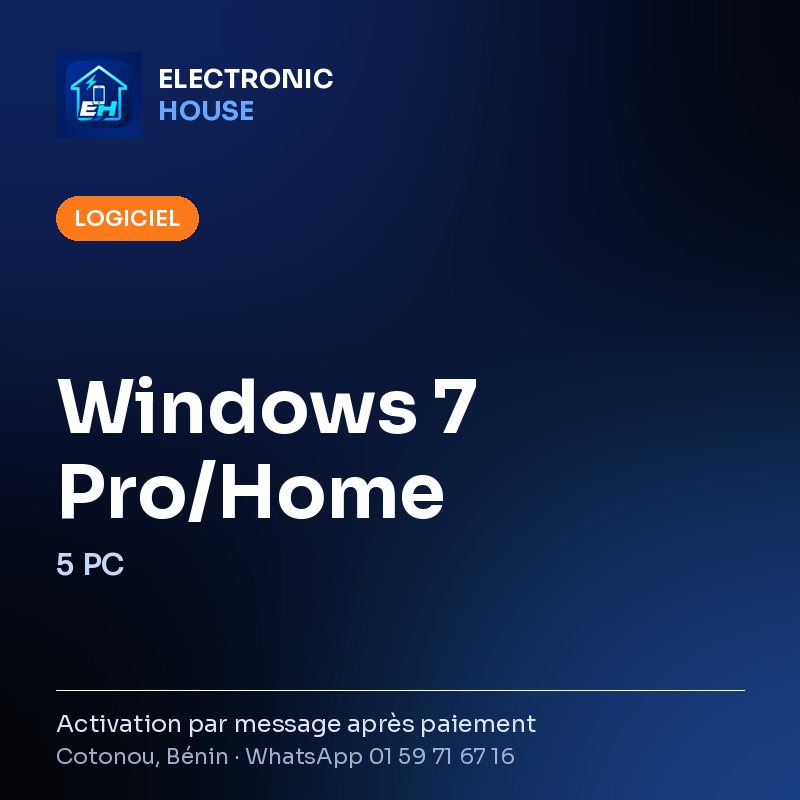 Windows 7 Pro/Home – 5 PC – affiche Electronic HOUSE
