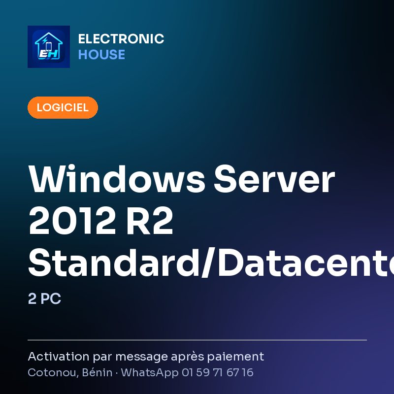 Windows Server 2012 R2 Standard/Datacenter/Essential – 2 PC – affiche Electronic HOUSE