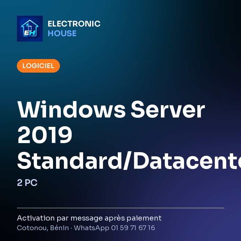 Windows Server 2019 Standard/Datacenter/Essential – 2 PC – affiche Electronic HOUSE