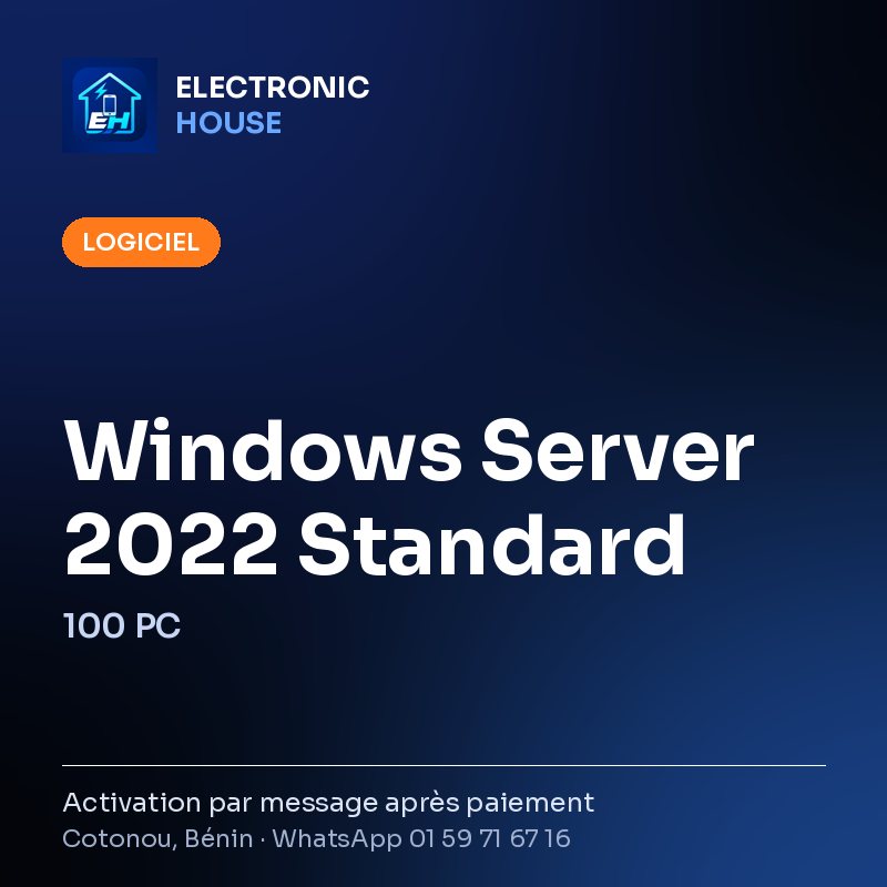 Windows Server 2022 Standard – 100 PC – affiche Electronic HOUSE